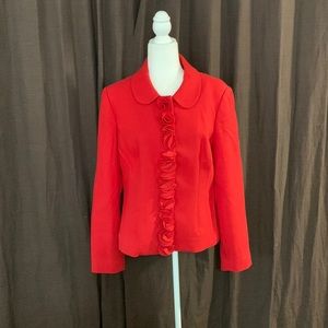 Boden Red Ruffle-Trim Rounded Collar Blazer
